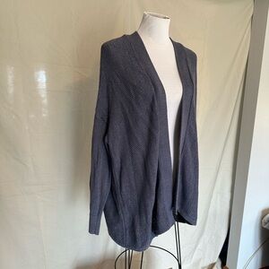 LOFT blue-gray Open-Front Knit Sweater Cardigan silver Sparkle XL cotton relaxed